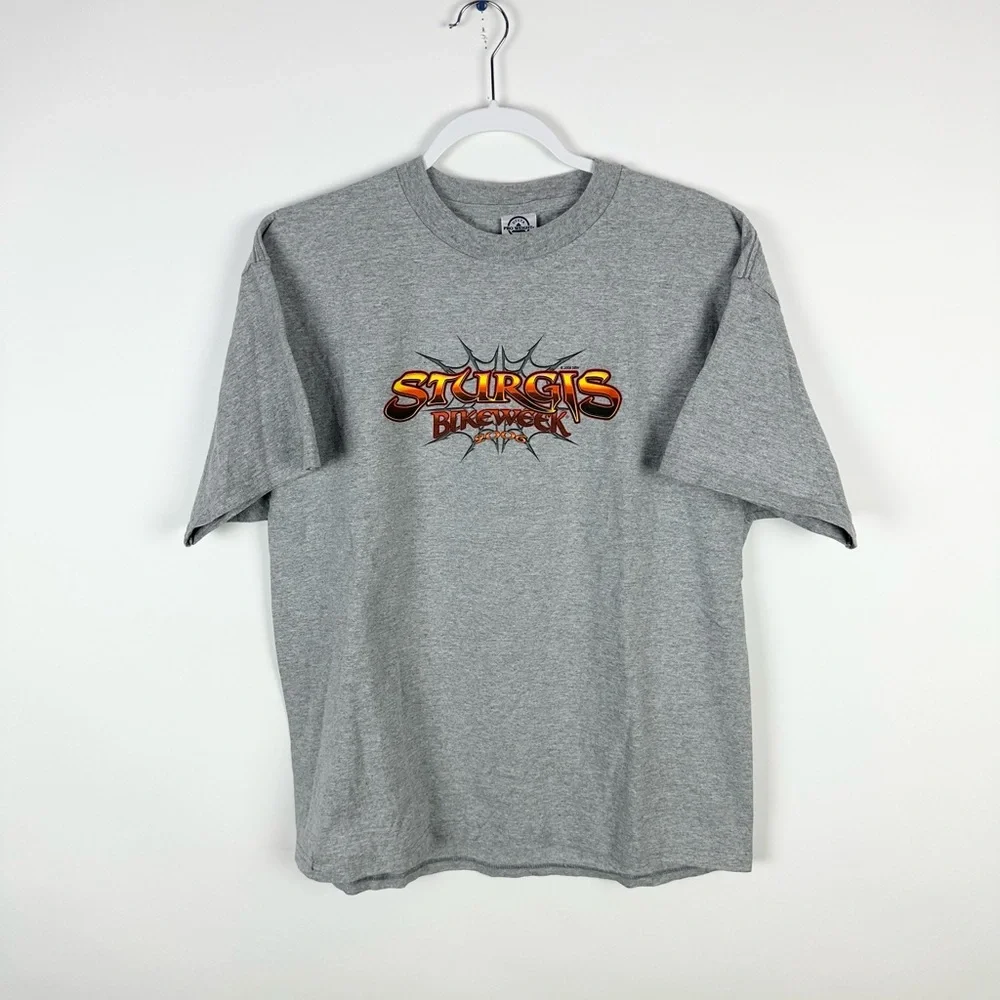 Y2K Sturgis Bike Week Motorcycle Bike T Shirt XL Grey Skulls Flames - Picture 8 of 8